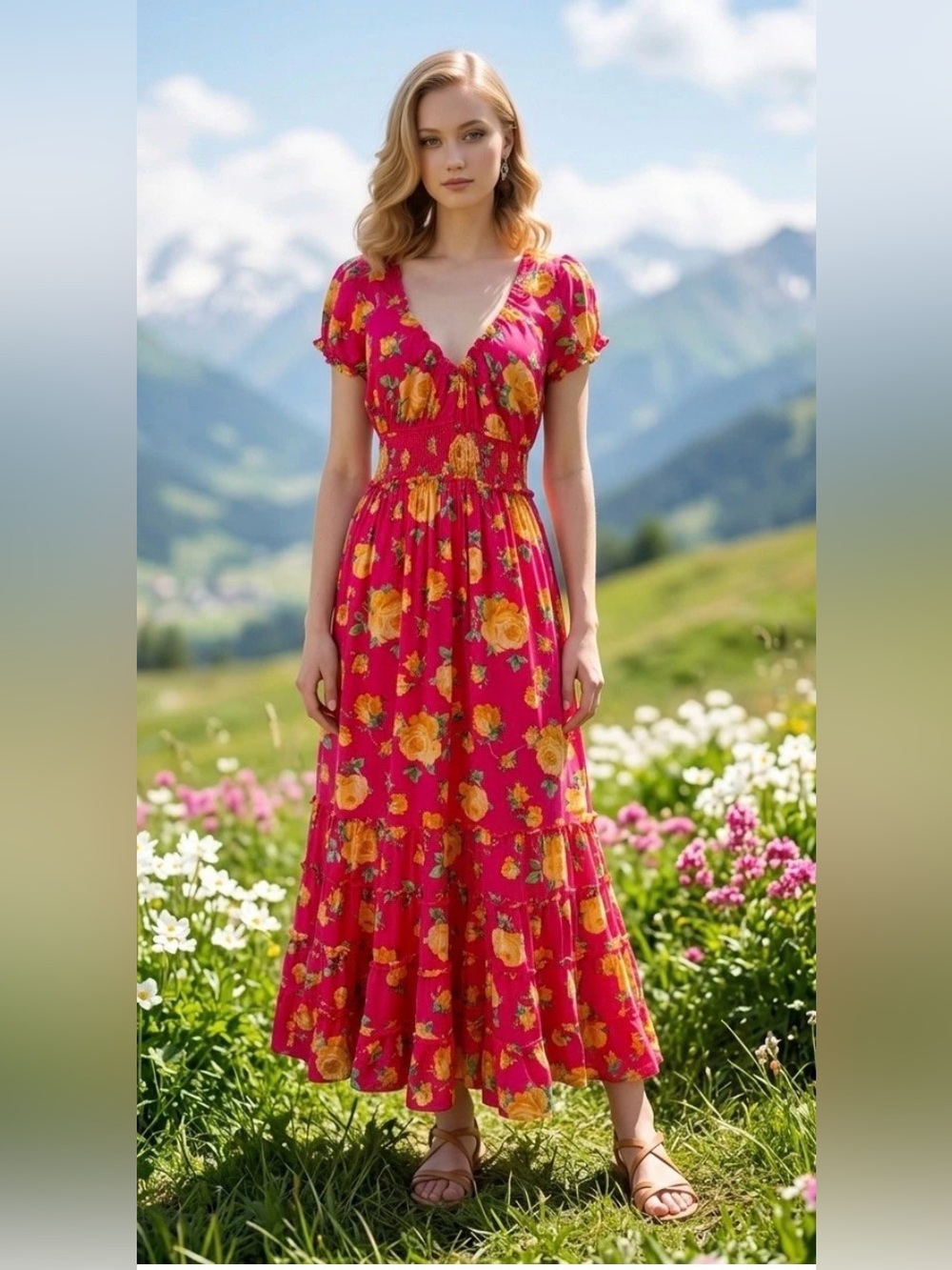 Betsy Johnson Floral Tiered Maxi Dress